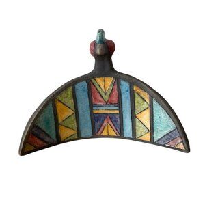 Vtg South Africa Raku Pottery Hoopoe Bird Statue Figurine Gorgeous Colors Rare